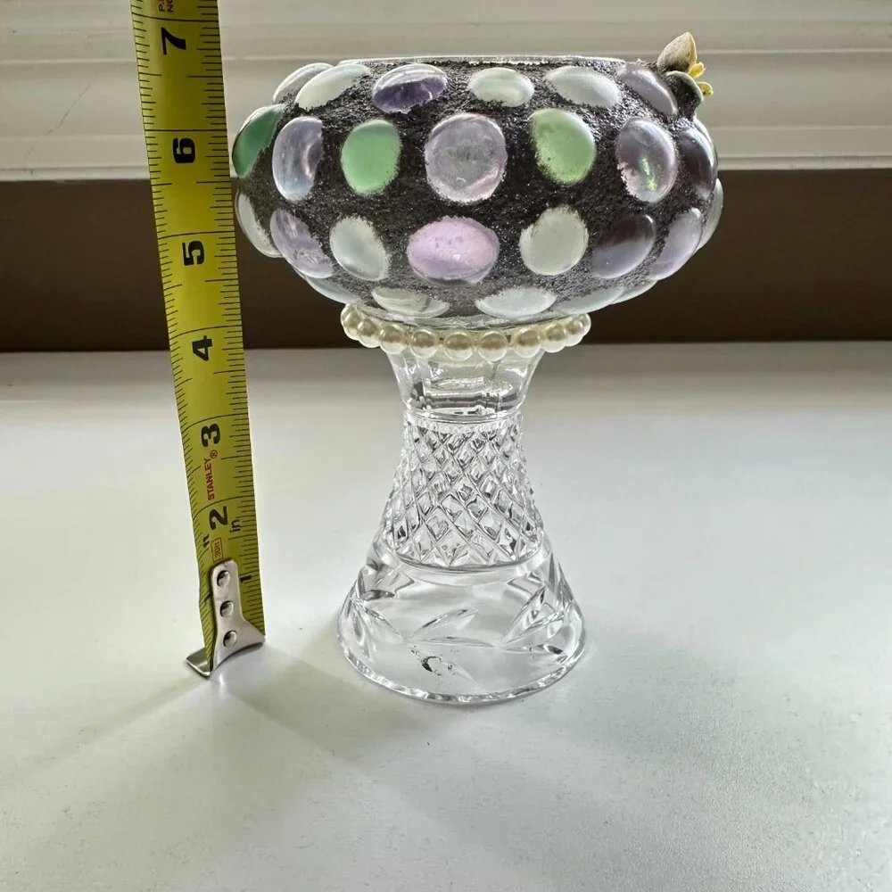 Handmade Glass‎ Pebble Cement Votive/Small Plant Holder Pearl Detail Floral